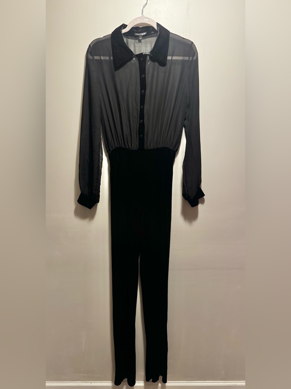 Fashion Nova Black Long-Sleeve Button-Front Jumpsuit